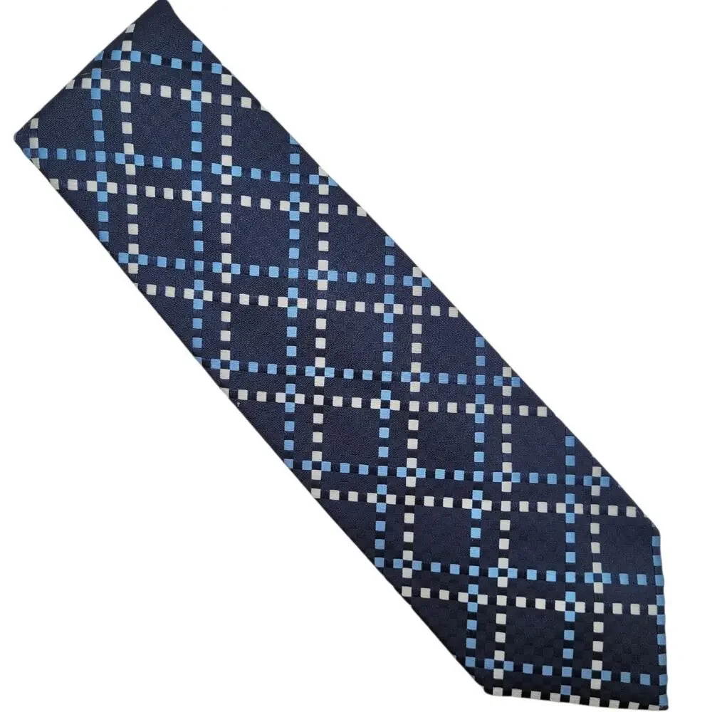 Vintage Christian Dior Men's Navy Blue Diamond Geometric Wide Tie Retro Formal